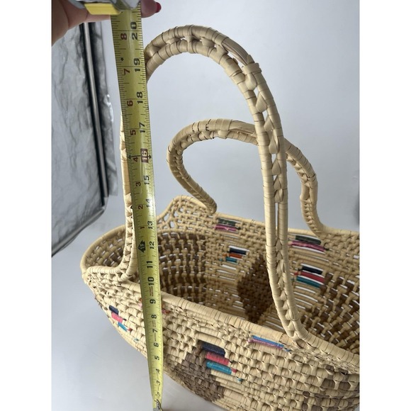 Vintage Large Straw Raffia Tote Handbag Colorful Rattan Woven Bag - Picture 12 of 13